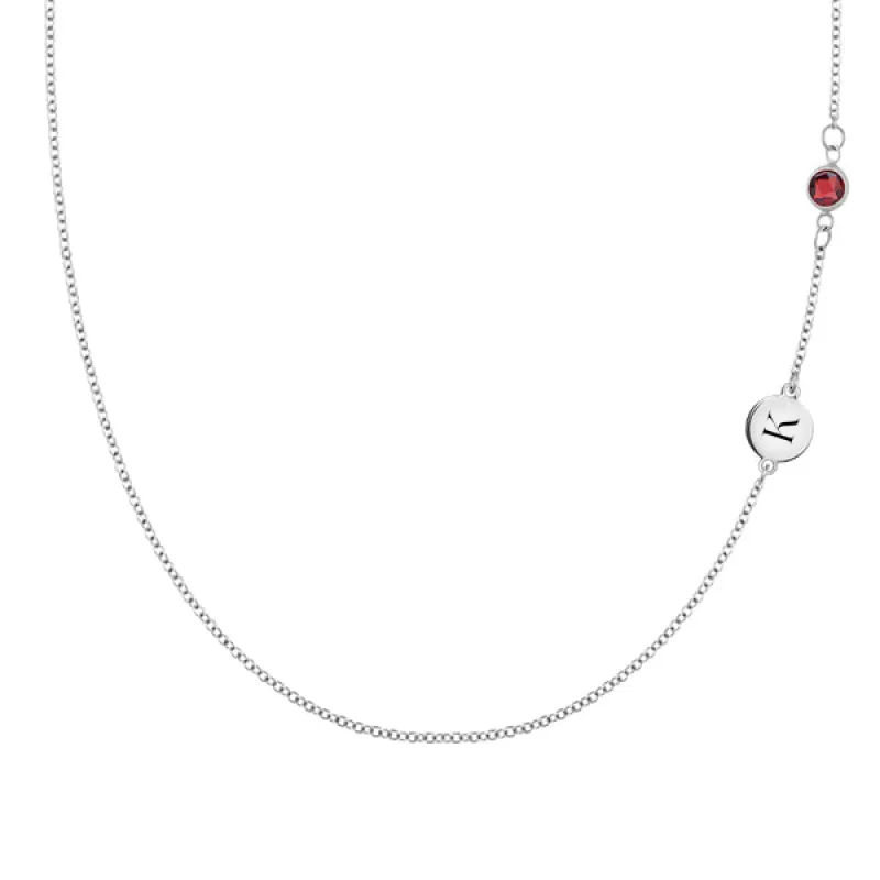 Personalized Classic 1 Letter & 1 Garnet Necklace in 14k Gold (January) sold by Haverhill