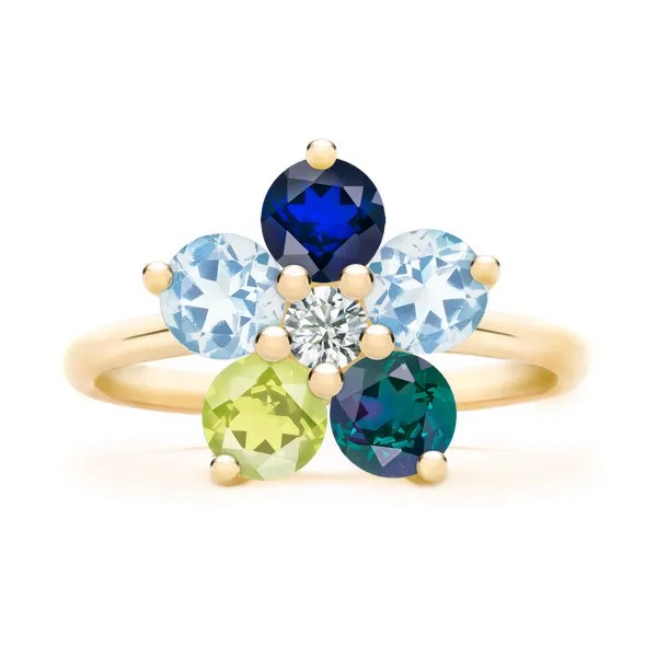 Personalized Greenwich Flower Birthstone & Diamond Ring in 14k Gold sold by Haverhill