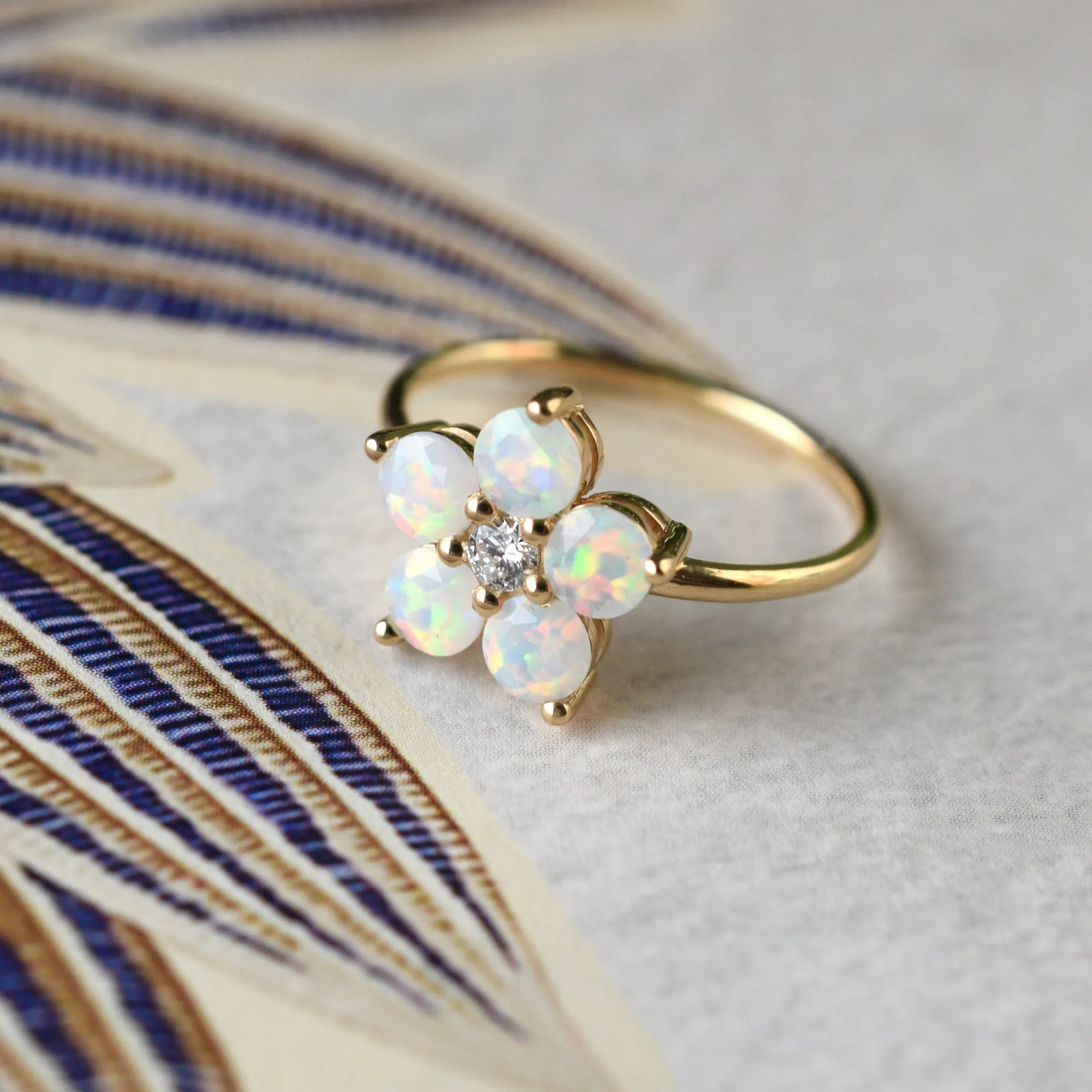 Personalized Greenwich Flower Birthstone & Diamond Ring in 14k Gold sold by Haverhill product image thumbnail 3