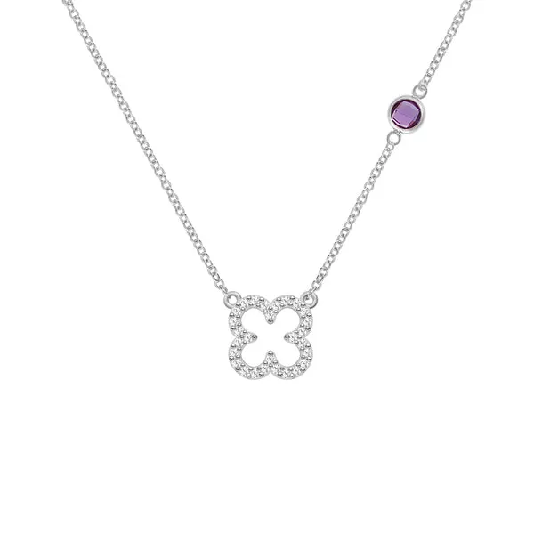 Personalized Diamond Clover & Birthstone Necklace in 14k Gold sold by Haverhill