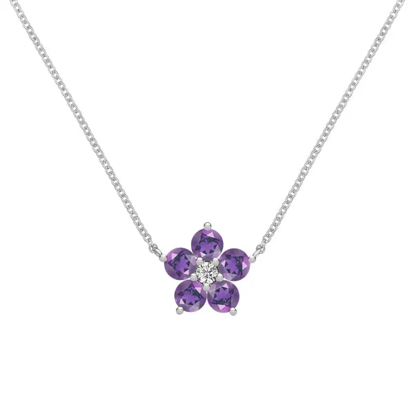 Personalized Greenwich Flower Birthstone & Diamond Necklace in 14k Gold sold by Haverhill