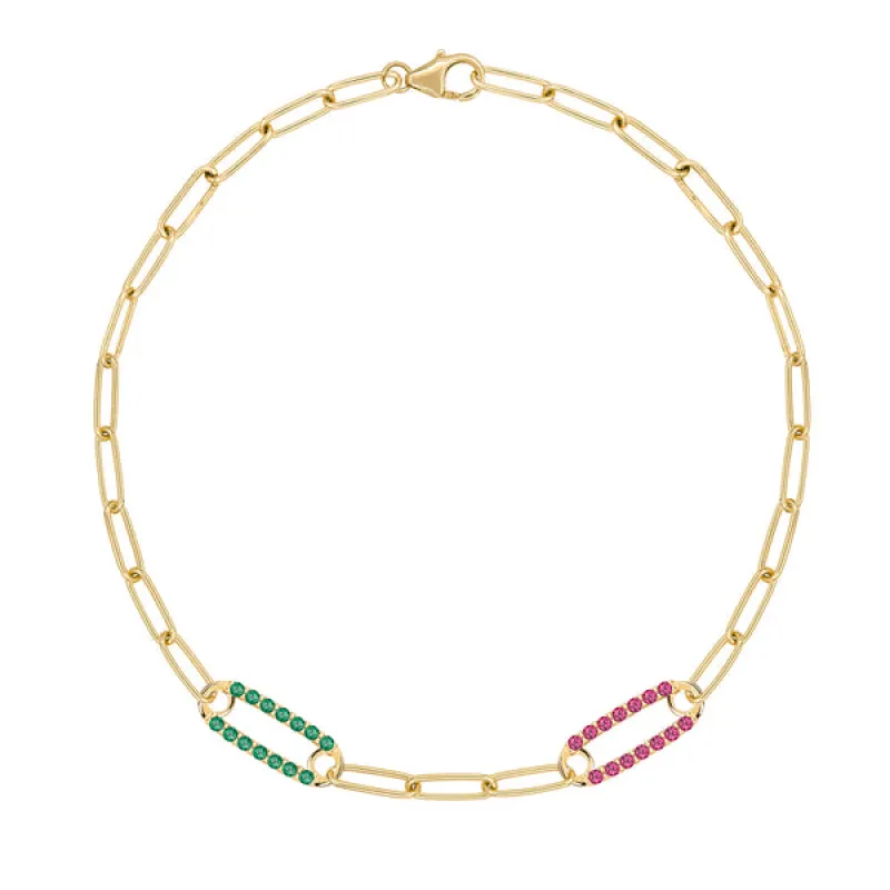 Personalized Adelaide 2 Pavé Birthstone Link Bracelet in 14k Gold sold by Haverhill