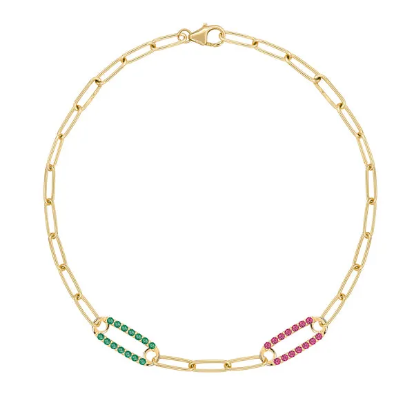 Personalized Adelaide 2 Pavé Birthstone Link Bracelet in 14k Gold sold by Haverhill