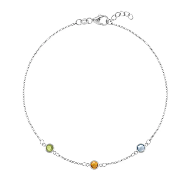 Personalized Classic 3 Birthstone Bracelet in 14k Gold sold by Haverhill