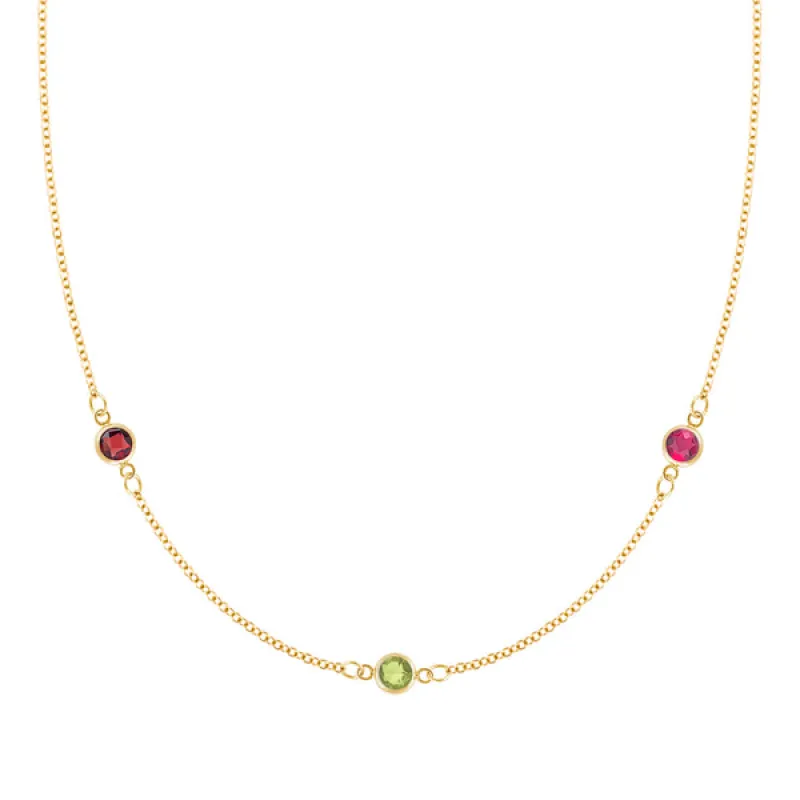 Personalized Classic 3 Birthstone Necklace in 14k Gold sold by Haverhill