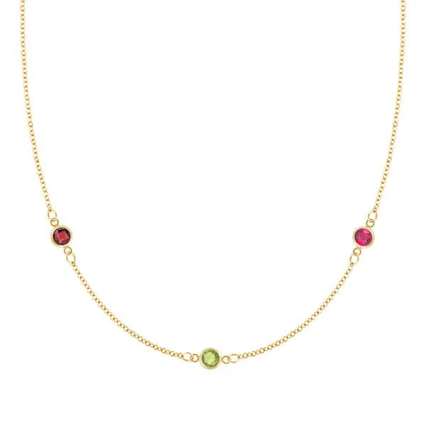 Personalized Classic 3 Birthstone Necklace in 14k Gold sold by Haverhill