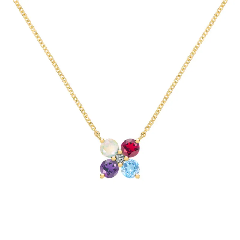 Personalized Greenwich 4 Birthstone & Diamond Necklace in 14k Gold sold by Haverhill