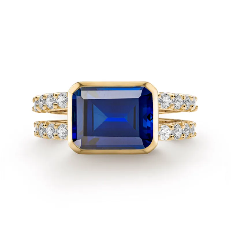 Personalized Warren Horizontal Birthstone Ring with Accent Stones in 14k Gold sold by Haverhill