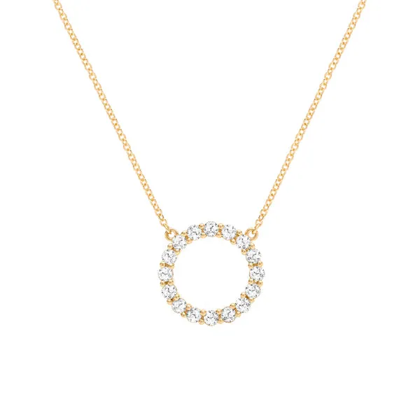Personalized Rosecliff Circle Birthstone Necklace in 14k Gold sold by Haverhill