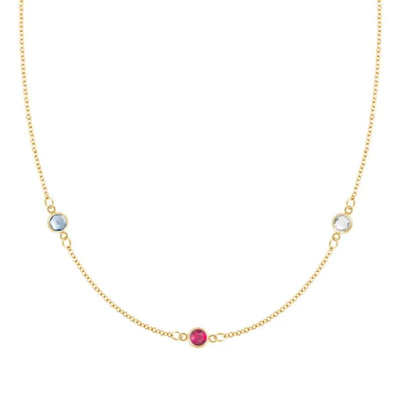 Personalized Classic 3 Birthstone Necklace in 14k Gold sold by Haverhill