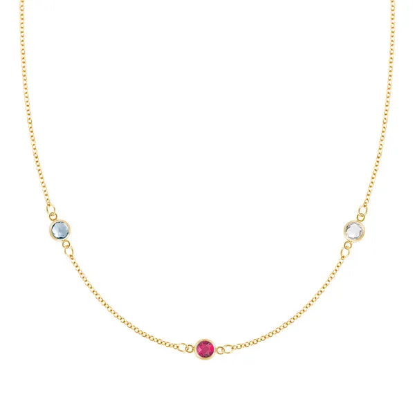 Personalized Classic 3 Birthstone Necklace in 14k Gold sold by Haverhill