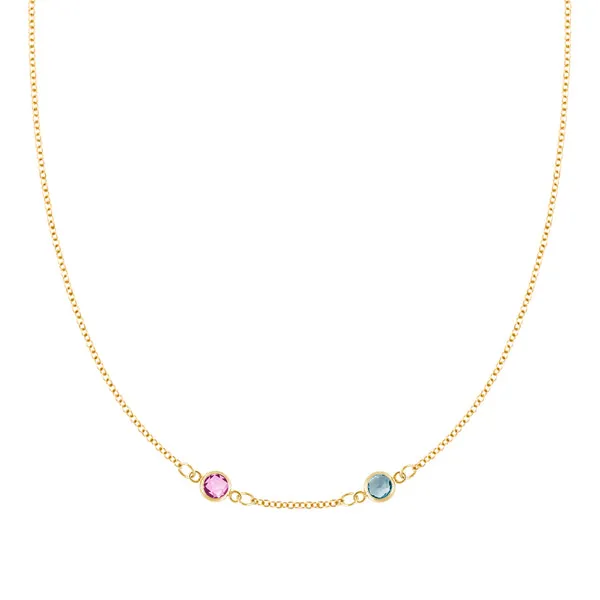 Personalized Classic 2 Birthstone Necklace in 14k Gold (Centered) sold by Haverhill