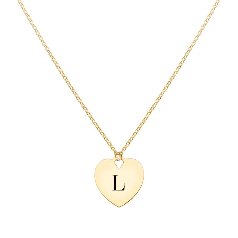 Engravable Flat Heart Pendant with Classic Chain in 14k Gold sold by Haverhill