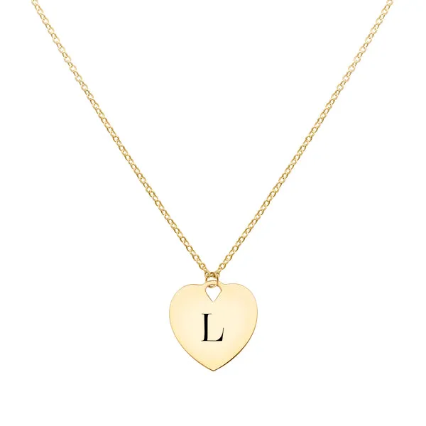Engravable Flat Heart Pendant with Classic Chain in 14k Gold sold by Haverhill