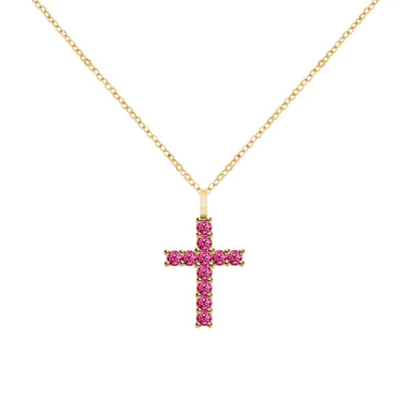 Rosecliff Cross Ruby Pendant in 14k Gold (July) sold by Haverhill