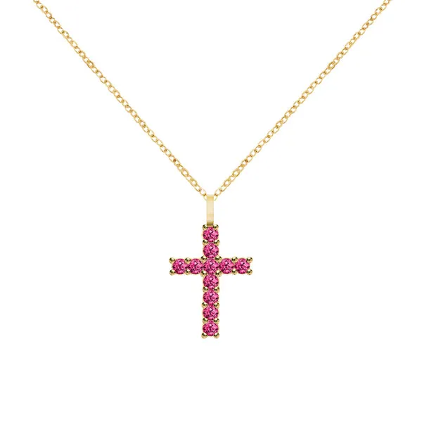 Rosecliff Cross Ruby Pendant in 14k Gold (July) sold by Haverhill