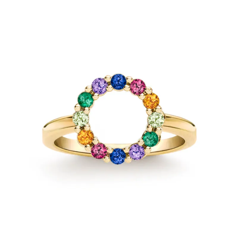 Personalized Rosecliff Small Circle Birthstone Ring in 14k Gold sold by Haverhill