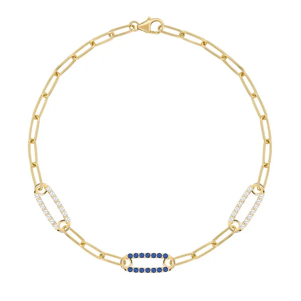 Personalized Adelaide 3 Pavé Birthstone Link Bracelet in 14k Gold sold by Haverhill