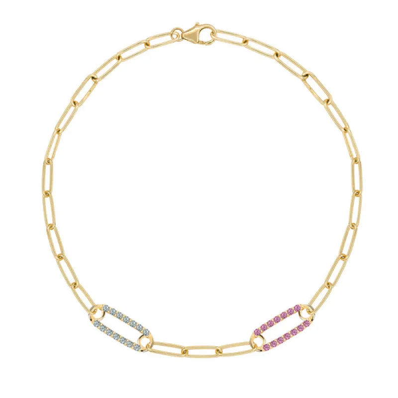 Personalized Adelaide 2 Pavé Birthstone Link Bracelet in 14k Gold sold by Haverhill