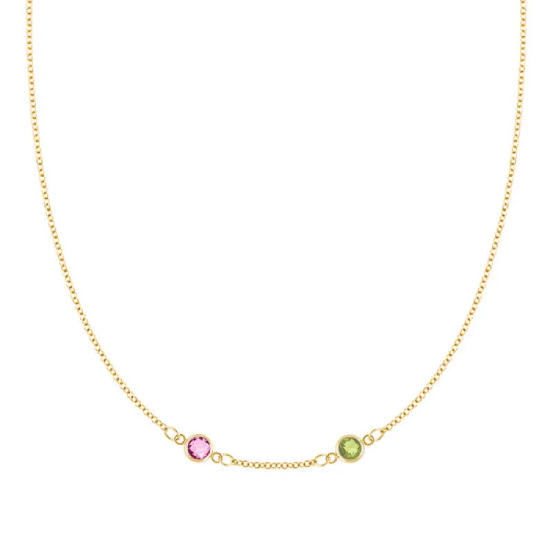 Personalized Classic 2 Birthstone Necklace in 14k Gold (Centered) sold by Haverhill