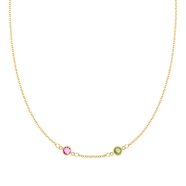 Personalized Classic 2 Birthstone Necklace in 14k Gold (Centered) sold by Haverhill