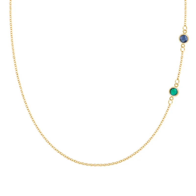 Personalized Classic 2 Birthstone Necklace in 14k Gold sold by Haverhill