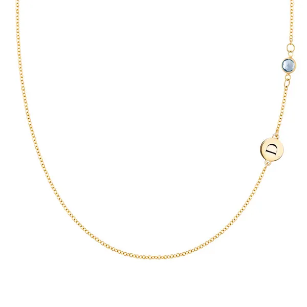 Personalized Classic 1 Letter & 1 Birthstone Necklace in 14k Gold (Double Spacing) sold by Haverhill
