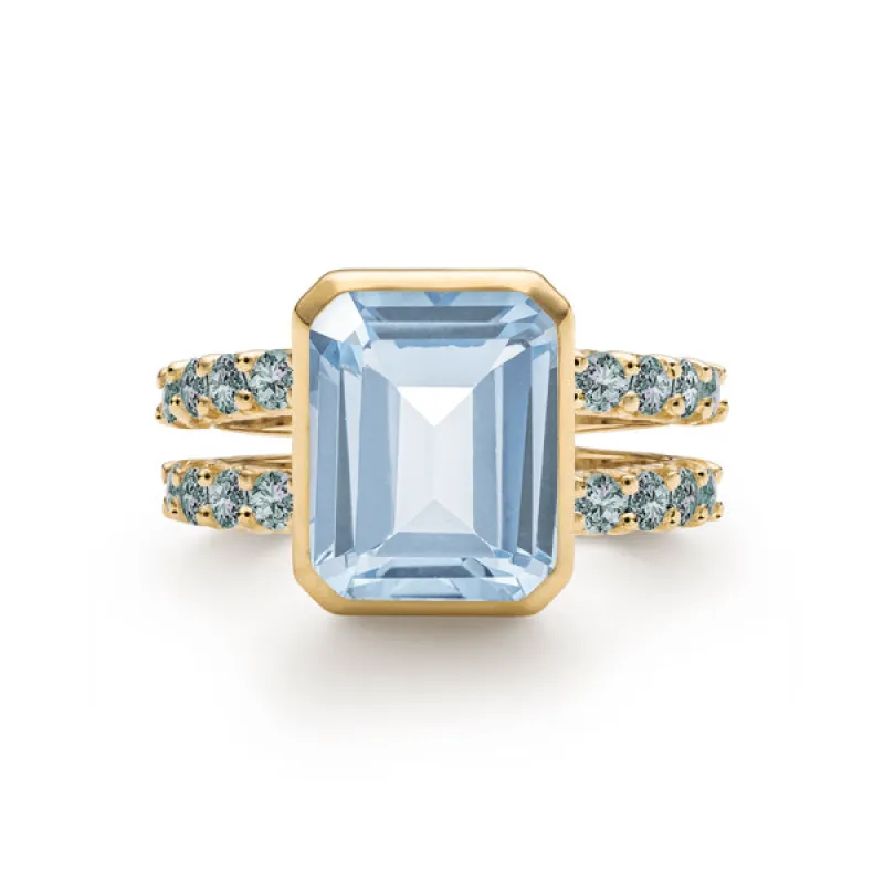 Personalized Warren Vertical Birthstone Ring with Accent Stones in 14k Gold sold by Haverhill