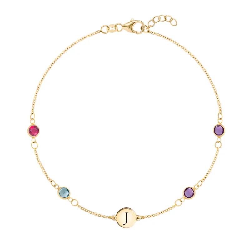 Personalized Classic 1 Letter & 4 Birthstone Bracelet in 14k Gold sold by Haverhill