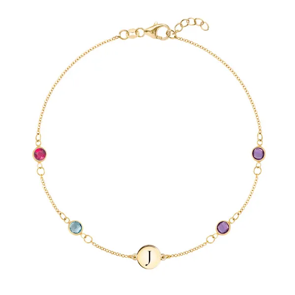 Personalized Classic 1 Letter & 4 Birthstone Bracelet in 14k Gold sold by Haverhill