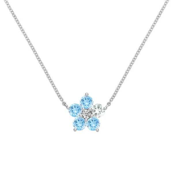 Personalized Greenwich Flower Birthstone & Diamond Necklace in 14k Gold sold by Haverhill
