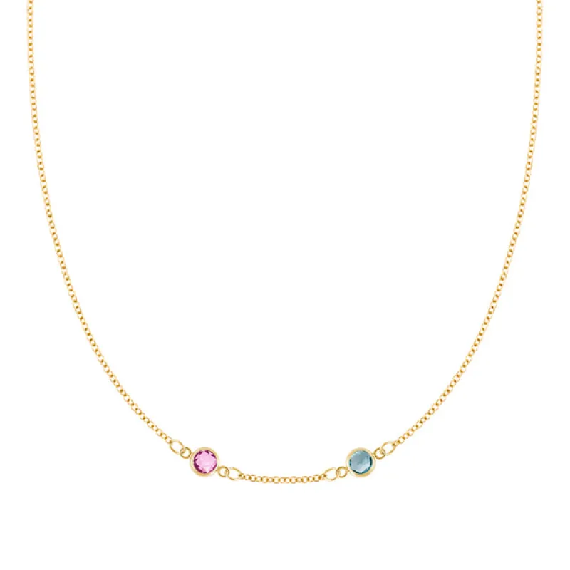Personalized Classic 2 Birthstone Necklace in 14k Gold (Centered) sold by Haverhill