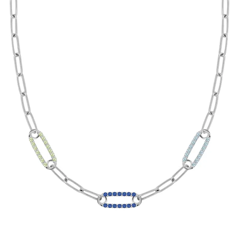 Personalized Adelaide 3 Pavé Birthstone Link Necklace in 14k Gold sold by Haverhill