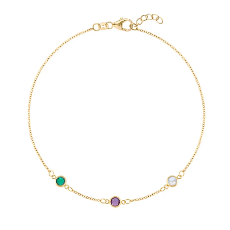 Personalized Classic 3 Birthstone Bracelet in 14k Gold sold by Haverhill