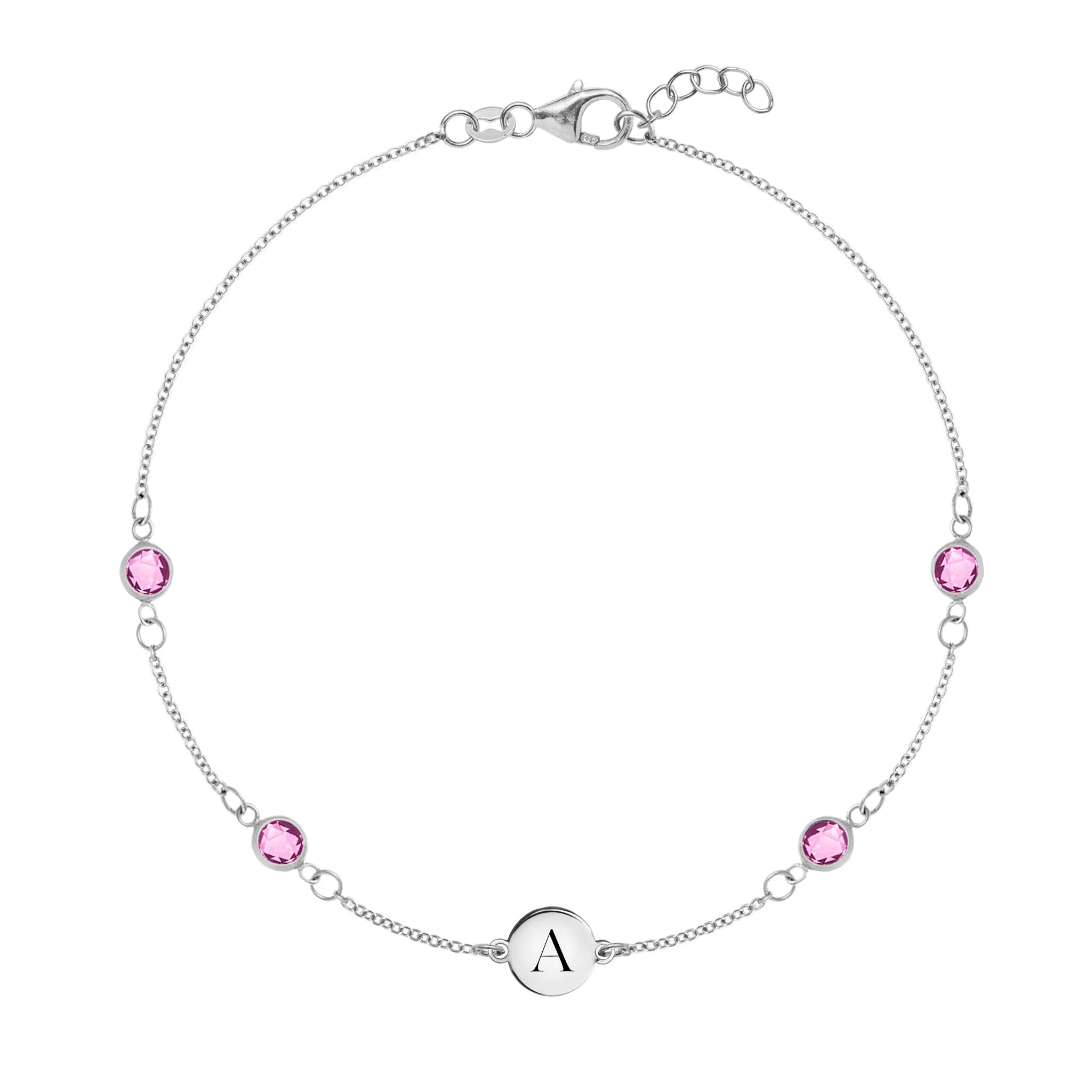 Personalized Classic 1 Letter & 4 Pink Sapphire Bracelet in 14k Gold (October) sold by Haverhill product image thumbnail 5