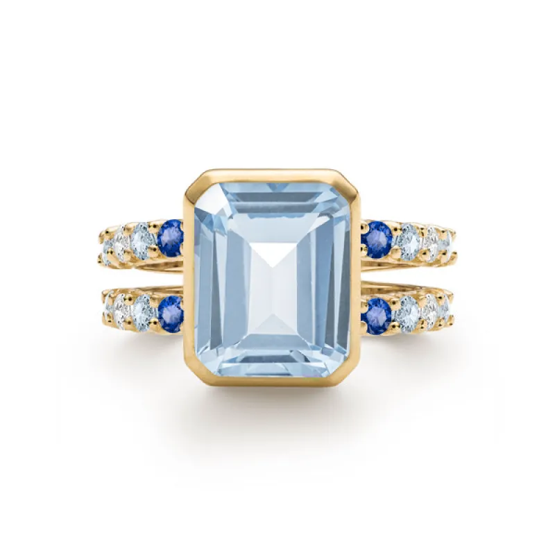 Personalized Warren Vertical Birthstone Ring with Accent Stones in 14k Gold sold by Haverhill