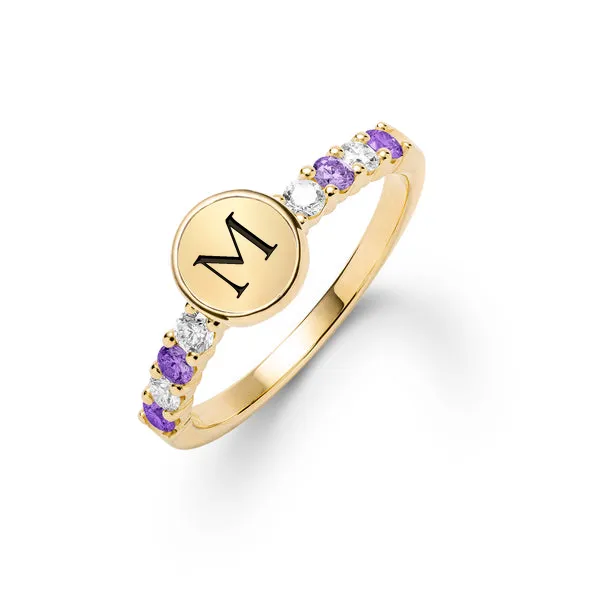 Rosecliff Letter Diamond & Amethyst Ring in 14k Gold (February) sold by Haverhill
