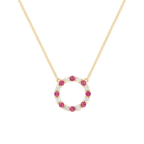 Personalized Rosecliff Circle Birthstone Necklace in 14k Gold sold by Haverhill