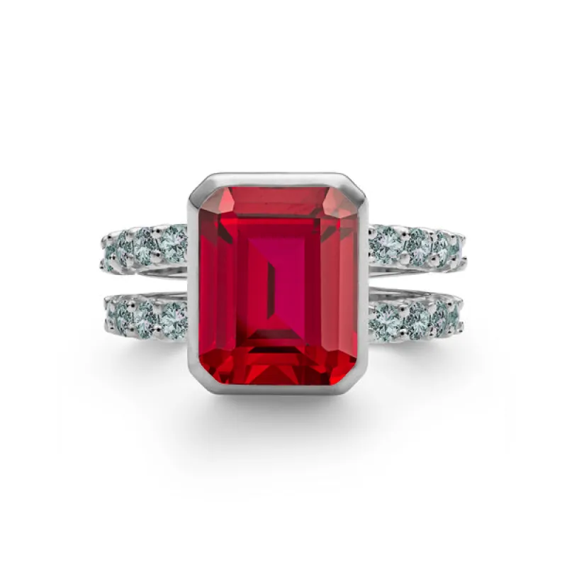 Personalized Warren Vertical Birthstone Ring with Accent Stones in 14k Gold sold by Haverhill