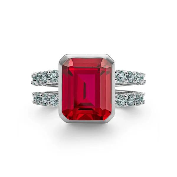 Personalized Warren Vertical Birthstone Ring with Accent Stones in 14k Gold sold by Haverhill