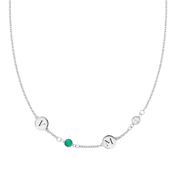 Personalized Classic 2 Letter & 2 Birthstone Necklace in 14k Gold (Single Spacing) sold by Haverhill