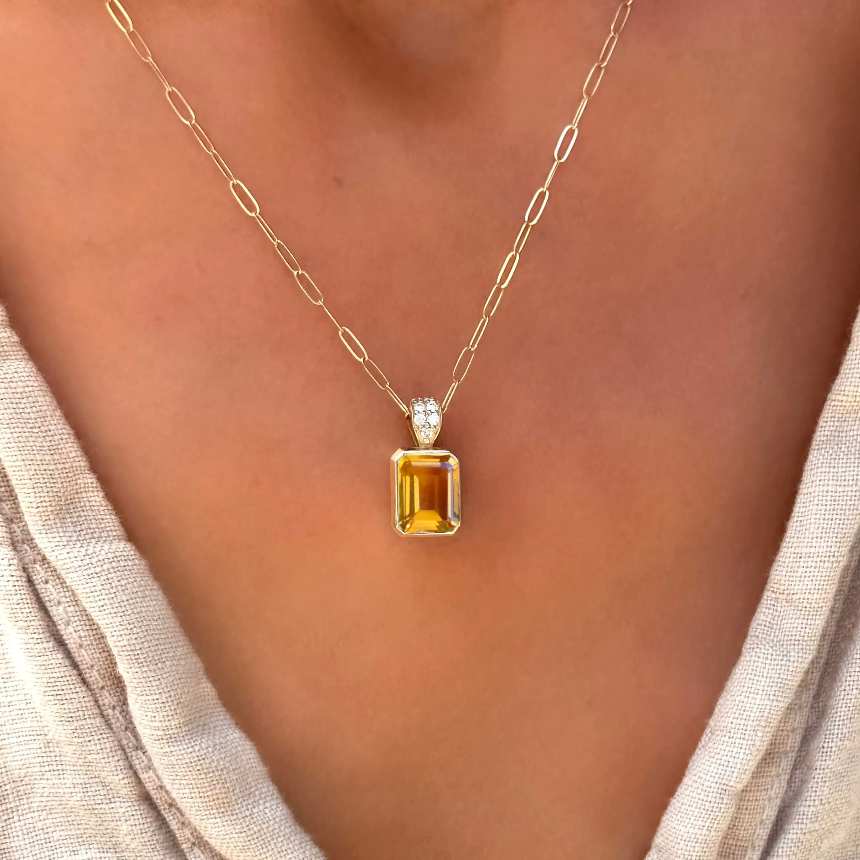 Warren Citrine Pendant with Diamond Bale in 14k Gold (November) sold by Haverhill product image thumbnail 3