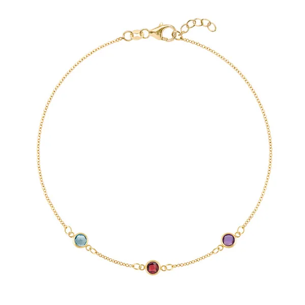 Personalized Classic 3 Birthstone Bracelet in 14k Gold sold by Haverhill