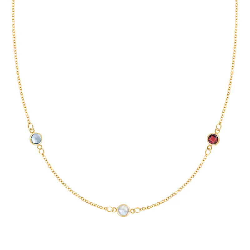 Personalized Classic 3 Birthstone Necklace in 14k Gold sold by Haverhill