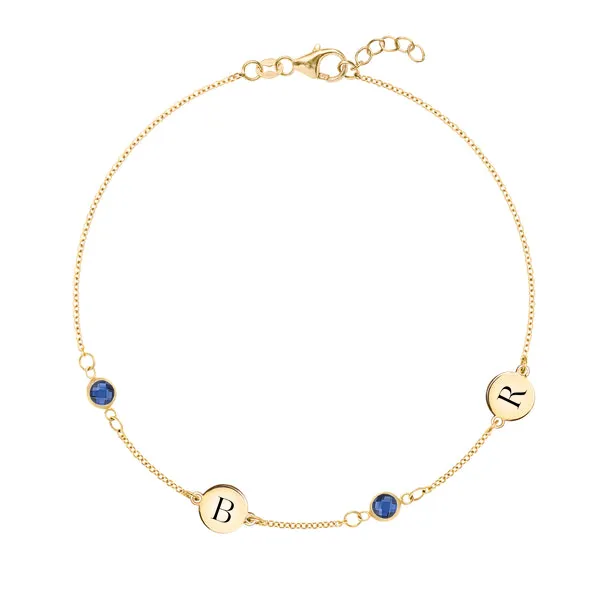 Personalized Classic 2 Letter & 2 Birthstone Bracelet in 14k Gold sold by Haverhill