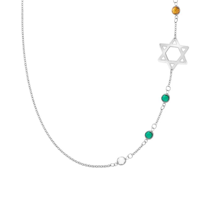 Personalized Classic Star of David & 4 Birthstone Necklace in 14k Gold sold by Haverhill