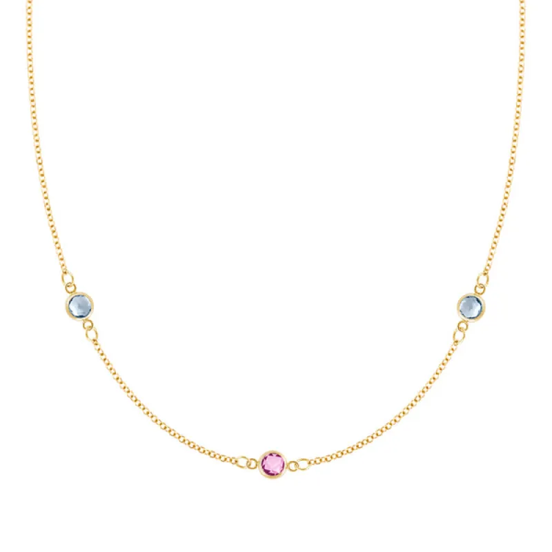 Personalized Classic 3 Birthstone Necklace in 14k Gold sold by Haverhill