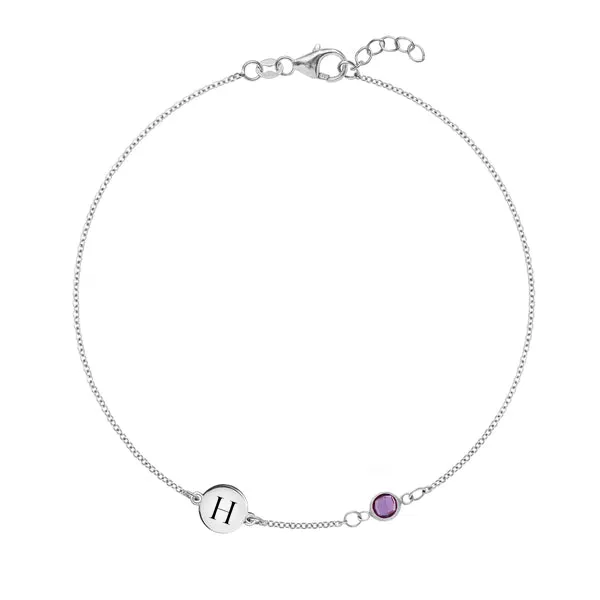 Personalized Classic 1 Letter & 1 Amethyst Bracelet in 14k Gold (February) sold by Haverhill