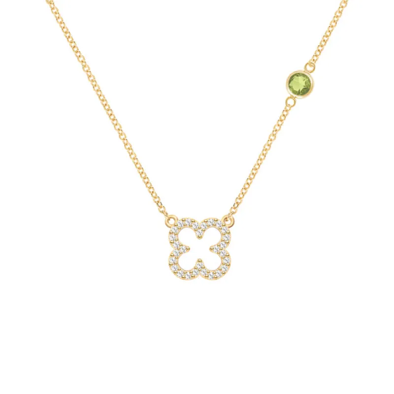 Personalized Diamond Clover & Birthstone Necklace in 14k Gold sold by Haverhill