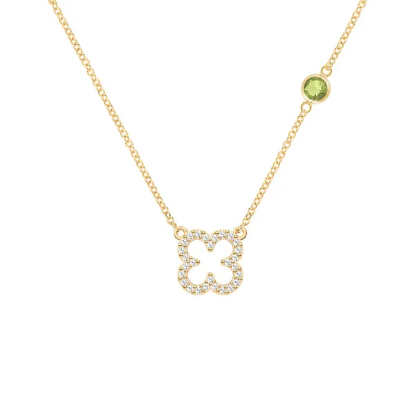 Personalized Diamond Clover & Birthstone Necklace in 14k Gold sold by Haverhill